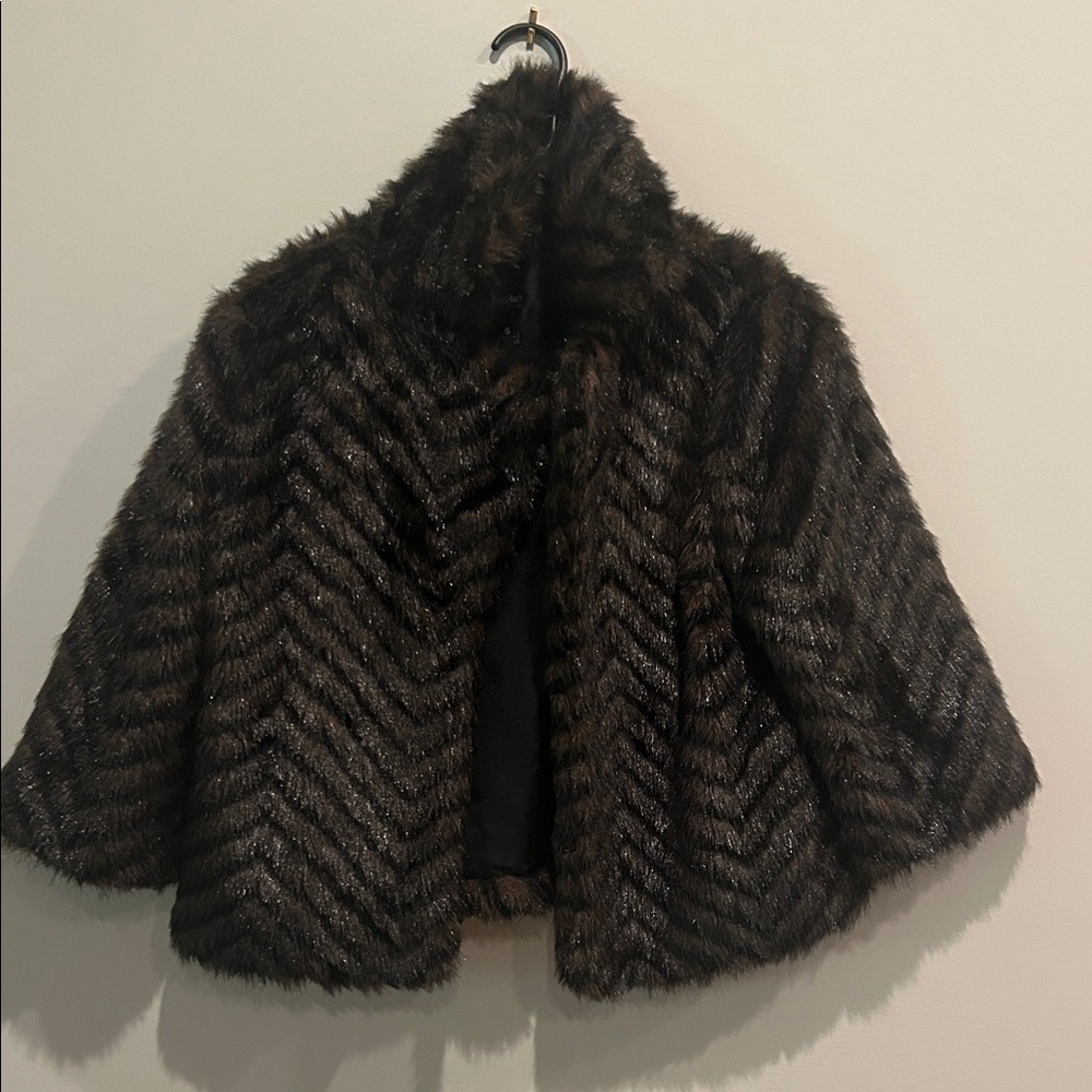 Mossimo Supply Co. Dark Brown Chevron Faux Fur Cropped Jacket